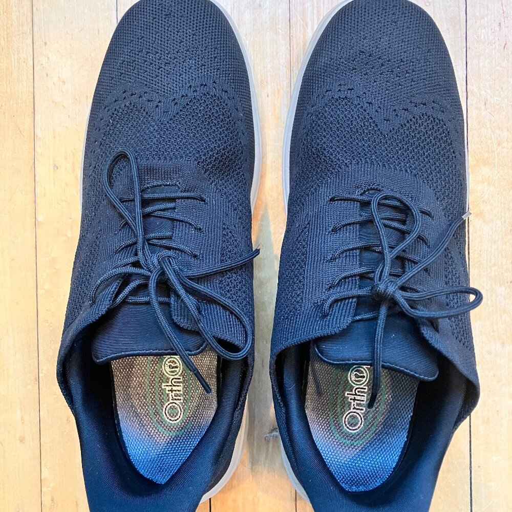 Men's Orthofeet Black Wingtip Size 10M, Slip-on Breathable Dress Shoes